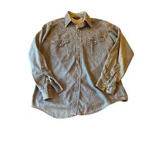 Sears Denim Western Wear Pearl Snap Long Sleeve Work Shirt Size Tall Large